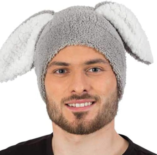 KarnevalsTeufel Plüsch-Mütze Hase für Erwachsene mit Hasenohren Häschen Osterhase (Grau)
