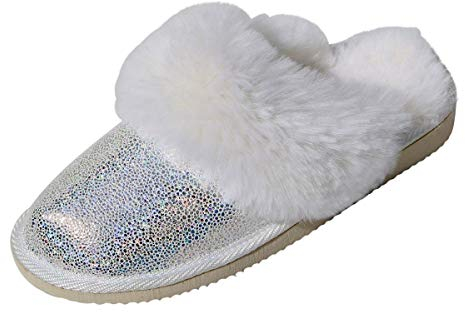 Hollert Damen Lammfell Hausschuhe Malibu Glitzer Pantoffeln Fellschuhe Puschen Pantoletten Slipper echt Merino Schaffell warm atmungsaktiv bequem Schuhgröße 41, Farbe Weiß