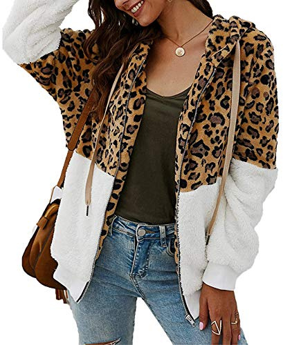 ABINGOO Giacca Invernale Peluche Donna Pile Felpa Cappotto Cappuccio Zip | Calda Pesante Peluche Giacche Leopard Quadri Cerniera Oversize Sintetica Pelliccia Vestiti