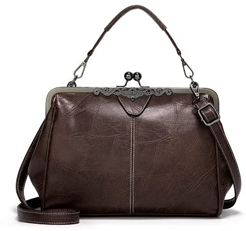 LUI SUI Frauen Retro Handtasche, PU Leder Geldbörse Vintage Top Griff Tasche Kiss Lock Crossbody Umhängetasche für Damen