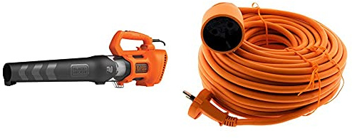 BLACK+DECKER Souffleur Axial Filaire 1850W, Souffleur de Feuilles Mortes avec 2 Vitesses et Racloir Intégré, Volume de soufflerie 12,75 m3/Min & Zenitech - Prolongateur 16A HO5VV-F 2x1,5 Orange 25m