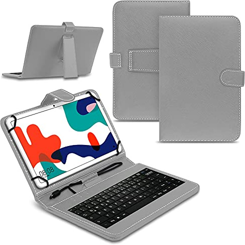 Tablet Hülle kompatibel mit Blackview Tab 16 15 13 12 11 10 Pro 9 8 8E Tasche Tastatur Keyboard QWERTZ Schutzhülle Cover Standfunktion USB Schutz Case, Farben:Grau