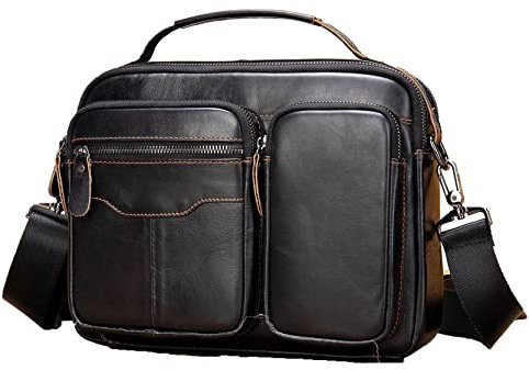 Herren Schultertasche Umhängetasche Handtaschen, Herren Horizontale Tablette Aktentasche Echtes Leder Schulter Messenger Bag Crossbody Bag Business Office Arbeit Handtasche Satchel Tablet Messenger Cr