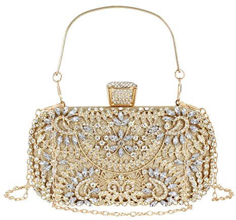 MEGAUK Damen Clutch Glitzer Elegant Abendtasche Glänzend Handtasche Envelope Tasche Strass Unterarmtasche mit Kette für Hochzeit Wedding Prom Party