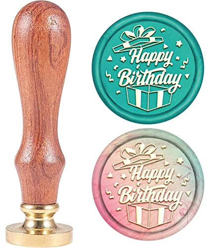 SUPERDANT 25mm Wachssiegelstempel Alles Gute Zum Geburtstag Holzgriffstempel Stempel Wachssiegel Messingkopf Stempel 1 Holzgriff Für Umschläge Karte Geburtstagsgeschenke Verpackung Ohne Wachs