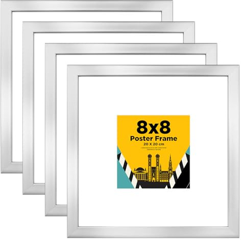 Egofine Bilderrahmen 20x20 4er-Set, Robuste Holz-Verbund-Fotorahmen - Horizontal oder Vertikal für Wandbehänge oder Tischdekoration, Silber