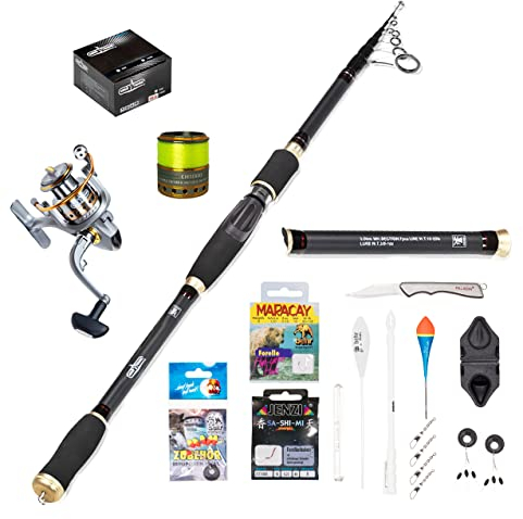 Tackle Master Allround Fishingset Angelset Angelcombo Teleskoprute 3m Angelrolle mit Schnur Zubehörset im Sortierkasten