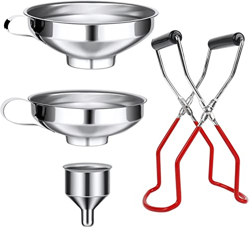 Lot de 4 entonnoirs en acier inoxydable - Avec poignée et pelle en verre - Entonnoir pour transvaser les épices, les liquides, la poudre, les haricots
