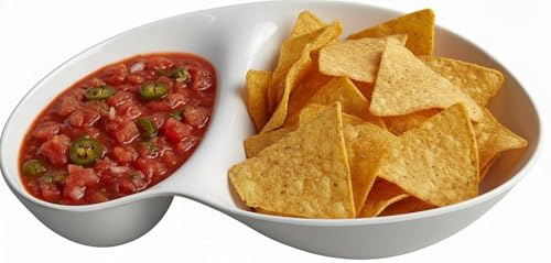 LUSHIG chip and dip bowl Chip and Dip Serving Set Melamine Tray Divided Platters (White)
