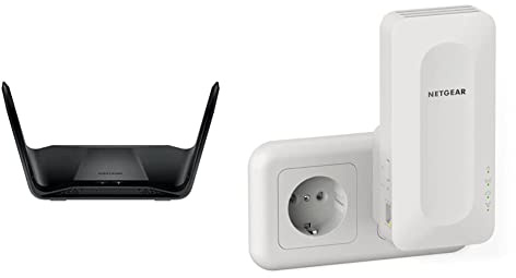 NETGEAR RAX70 WiFi 6 Router AX6600 TriBand & Nighthawk EAX15 WiFi 6 WLAN Mesh Repeater AX1800 (WLAN Verstärker bis zu 100 m² & 20 Geräte, Dual-Band WiFi Geschwindigkeit bis 1800 MBit/s)