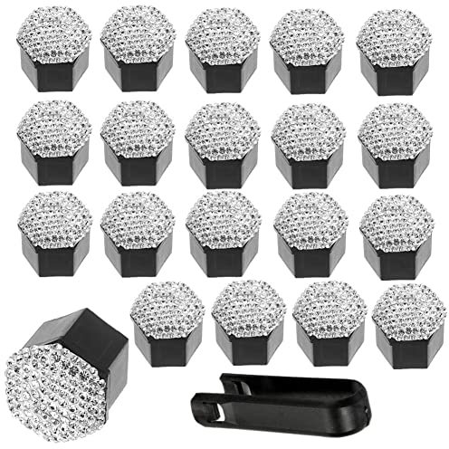 URFEDA 20 Stücke Universal Auto Radmutternkappen 19mm,Bling Bling Radschraubenkappen Radmutter Radbolzen Kappen für Auto-Muttern,Bling Diamant Radmutterkappe Sechskantschutz Radschrauben Kappen,Weiß