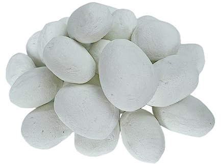 Troncos de chimenea de gas, 24 unidades, troncos de gas, guijarros de cerámica, accesorios de chimenea interior, troncos de madera de cerámica para troncos de gas, hoguera de propano (blanco)