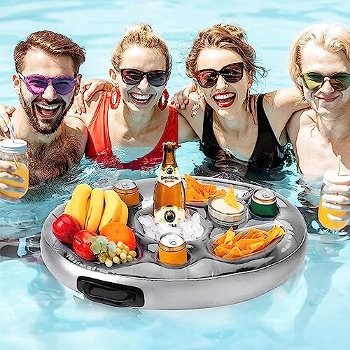 Syfunlv 2 in1 Schwimmende Tablett,Aufblasbarer Getränkehalter,70 * 50 * 10cmGetränkehalter Pool,Flaschenhalter mit 8 Löcher,Sommer Schwimmbad Party Poolzubehhör für Swimmingbad Party und Wasser-Spaß