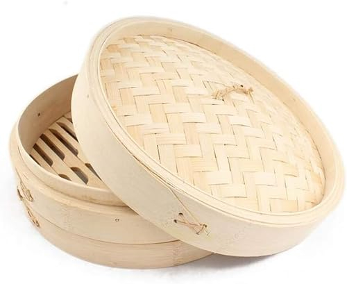 Natural Bamboo Steamer Basket - 2-3 Piece Set Dim Sum Bamboo Steamers, Great for Asian Cooking (Color : 1+1, Size : 28cm/11.02inch)