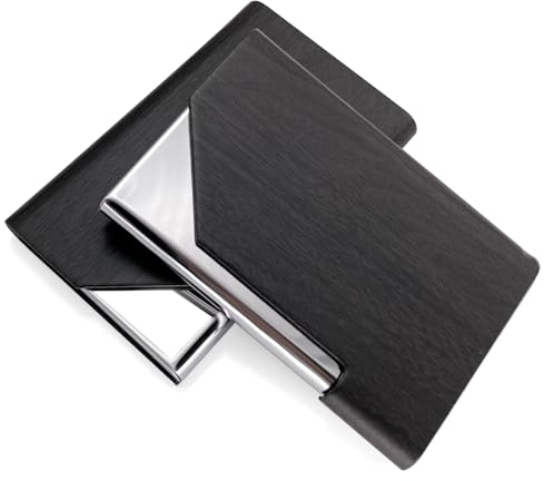 Senbaler 2 Stück Slim Visitenkartenetui Edelstahl,PU-Hülle,Kartenhalter für Damen Herren,Fasst 25 Karten (Schwarz)