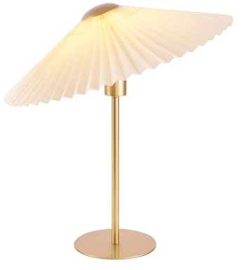 KUNJOULAM Small Pleated Table Lamp, Bedside Nightstand Lamp with Beige Lampshade, Morden Mini Lamp for Bedroom Living Room Home Office Decor, E26 Bulb Included