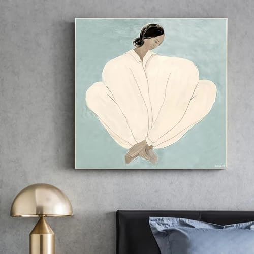 Abstrakte blaue sitzende Frau, Gemälde, Poster, Leinwanddruck, Kunst, nordischer Vintage-Korean, Wandstudio, Bild, Wohnzimmerdekoration, 55 x 55 cm (22 x 22 Zoll), ohne Rahmen