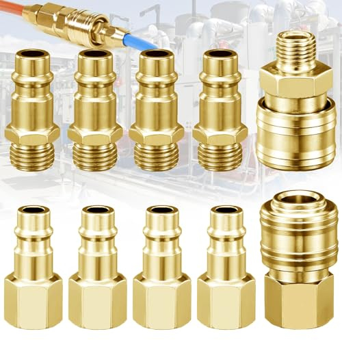 Benaton 10 Pièces Raccords Pneumatiques Euro 1/4 Bsp, Raccord Rapide Air Comprimé pour Tuyau Pneumatique, Compresseur (Or)