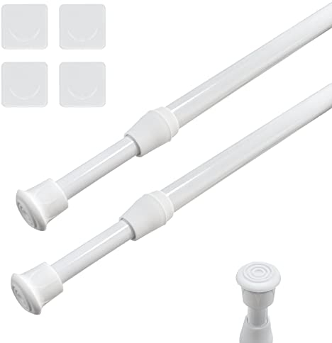 XIACIBDUS 2PCS Tension Rods for Net Curtains, Extendable Curtain Poles With 4 Rod's Holder, Spring Tension Curtain Rod, Adjustable No Drilling Telescopic Pole for Cupboard Bathroom (White, 40-70 cm)