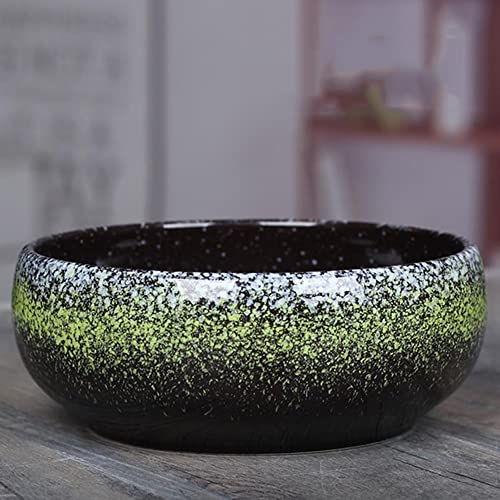 UsmAsk 7,2-Zoll-Keramik-Blumentopf, flach, glasierte Pflanztöpfe, rund, für den Außenbereich, Sukkulenten-Pflanzschale, Bonsai-Töpfe, Nicht poröser Hydrokulturbehälter, Gartendekoration (grün)