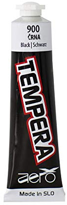 AERO Tempera Einzelfarben, 12 Tuben á 7,5ml, ungiftig, leuchtende und intensive Farben, hochpigmentiert, mit Wasser vermalbar, geeignet für zahlreiche Maltechniken, Schwarz