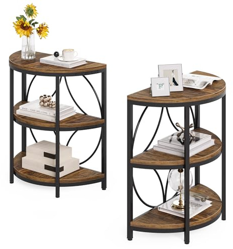 LITTLE TREE Halbrunder Beistelltisch, 3-stöckiger schmaler Beistelltisch mit Metallrahmen, Halbkreis-Tisch, Halbmond-Tisch, kleiner Kaffee-Akzenttisch, Nachttisch für Wohnzimmer, Schlafzimmer