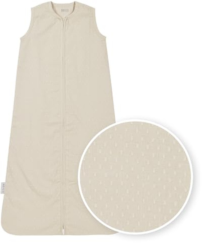 Meyco Baby Schlafsack - Größe 110 cm - 0,5 TOG - Sommerschlafsack - 100% Baumwolle - Oeko Tex Zertifiziert - Schlummersack - hautfreundlich & atmungsaktiv - waschbar - Uni - Sand