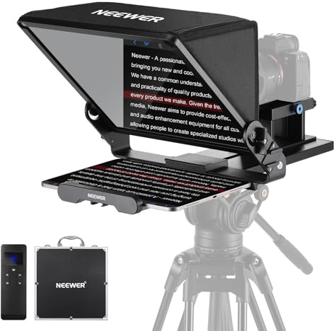 NEEWER Teleprompter X14 III mit RT113 Fernbedienung/App Steuerung | 45°Neigung, Vollmetall Rahmen, Verbessert Kamera Halterung Schnellwechselplatte Kompatibel