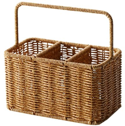 Fenteer Bandeja de Cubiertos de ratán, Organizador de cajones de Utensilios de Cocina, Cesta de Mimbre para Servir, Bandeja organizadora de Cubiertos