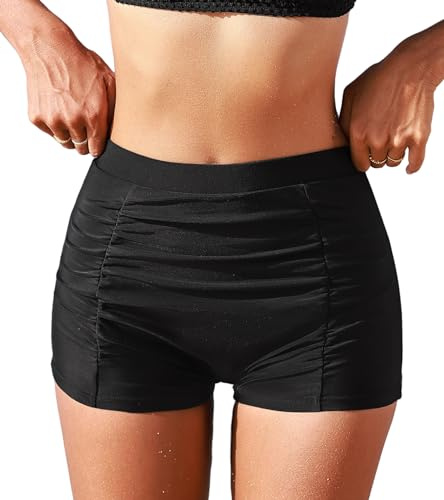 CUPSHE Maillot de bain taille haute pour femme avec volants et contrôle du ventre, Noir , S