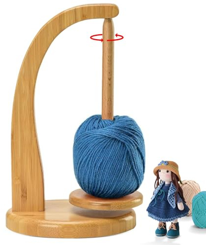 Hengrongshen Wollabwickler für Häkeln, Holz Wollknäuelhalter Magnetischer Rotierender Wollhalter Drehbarer Garnhalter Garnrollenhalter, Wollhalter, Strickzubehör für Strickliebhaber (Naturholzfarbe)