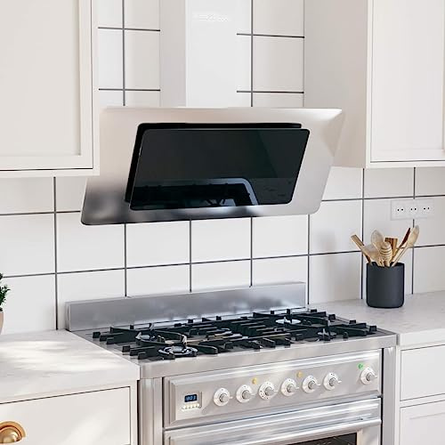 Homgoday Casa Meubles Hotte murale 90 cm en Aiaio Inox et Verre Trempé Argent, Meubles pour Maison Intérieur Extérieur Salon Chambre à coucher