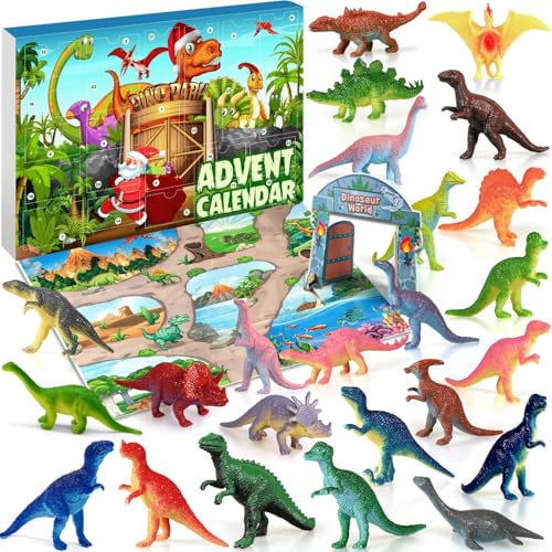 iZoeL Dinosaur Advent Calendar 2025 Boys Advent Calendar Kids Boys, 24 Christmas Toy Jurassic Dinosaurs for Son Grandson Brother Nephew Age 3 4 5 6 7