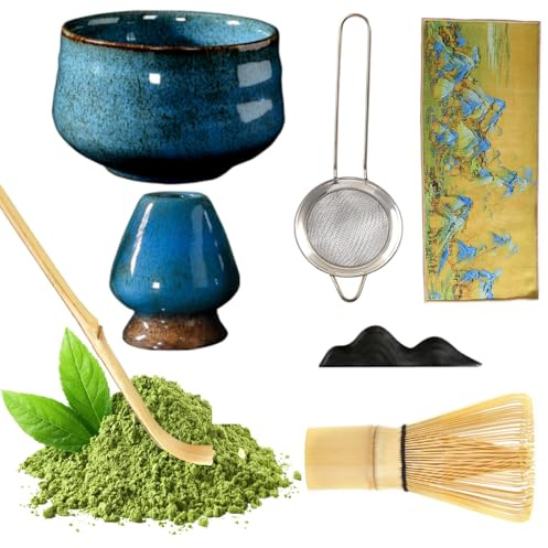 Matcha-set mit Geschenkbox,Matcha Besen Set (7-teilig),Matcha Tea Set mit Matcha Schale,Bambus Matcha Schneebesen,Schneebesenhalter,Matcha-Löffel,Matcha Whisk Set,Matcha Zubehör für die Teezeremonie