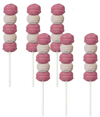 Pezzi 6 Spiedini Mini Lecca Lecca Palline Marshmallow Bianco e Rosa