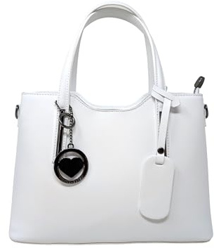 Chicca Borse Borsa a Mano Elegante Donna in Pelle Made in Italy Taglia Media con Tracolla (Bianco)
