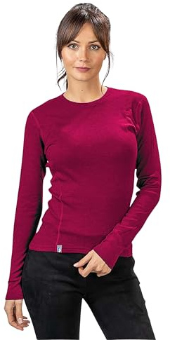 ALPIN LOACKER 100 Merino Langarmshirt Damen 230g/m2 I Feinste Merinowolle Unterwäsche I Langarm Wandershirt für Outdoor und Sport, Berry XL