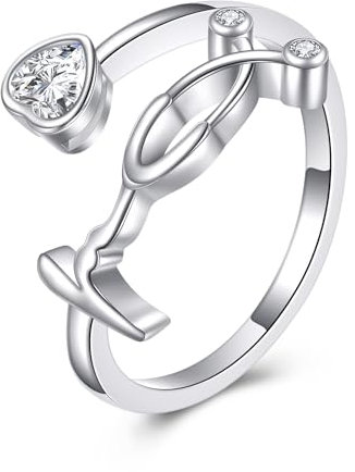 ONEFINITY Stetoscopio Anello in argento Sterling 925 regolabile battito cardiaco ECG Stetoscopio gioielli regalo per studente di medicina medico infermiere, 7, Argento sterling
