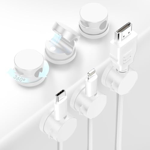 wokdsbl 6PCS Magnetic Cable Clips- 360° Base Rotation Cable Tidy Clips, Hide Phone Charging Cable Keeper, Strong Adhesive Wire Charger Holder, Cable Management for Bedside Organiser