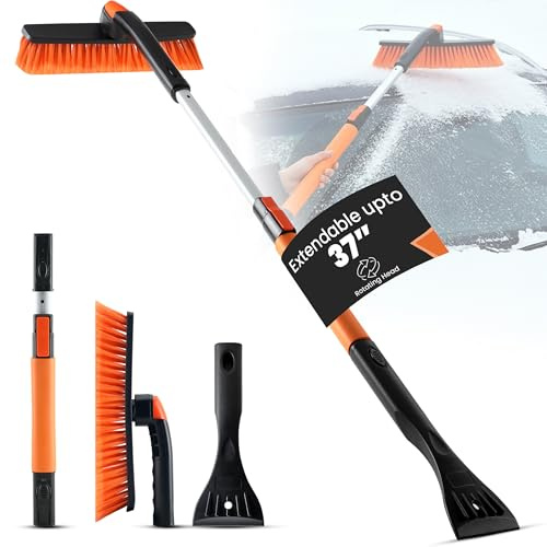 Utopia Home 31 to 37” Extendable Snow Brush for Car and Ice Scrapers for Car Windshield, 360° Rotation Brush Head Snow Broom for Truck and SUVs with Ergonomic Foam Grip