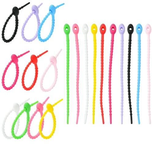 Ipotkitt 100 bridas de silicona de forma ovalada de 10 colores, reutilizables, organizadoras de cables, correas de goma para el hogar, oficina, mesa, escritorio, gestión de cables