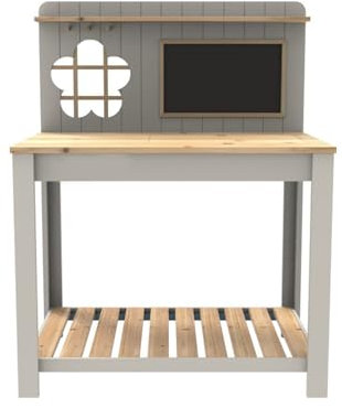 Tavoli da giardino in legno, per esterni, postazione di lavoro da giardinaggio a 2 livelli con ripiani portaoggetti, per forniture da giardino, giardino, cortile, balcone, (grigio)