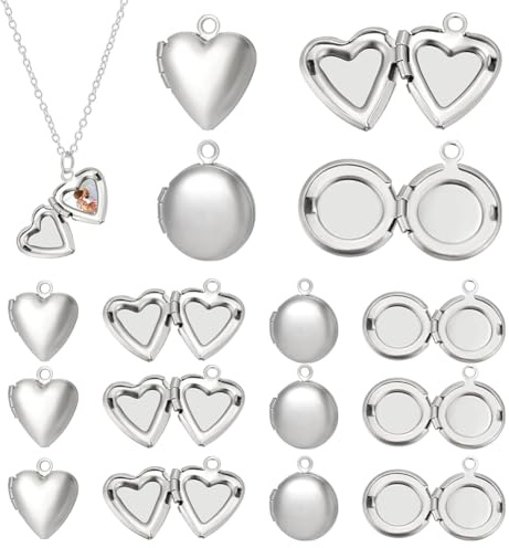 UNICRAFTALE 50 Stück 2 Stile Medaillon Anhänger Edelstahl Herz Schwimmende Medaillon Anhänger Flacher Runder Living Memory Anhänger Bilderrahmen Medaillon Anhänger Für Halsketten Schmuckherstellung