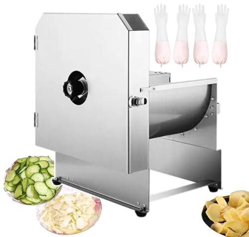 forplubossmmp Trancheuse À Légumes Électrique Commerciale avec 2 Gants, Coupe-Légumes Électrique, Couteaux en Acier Inoxydable, Trancheuse À Salade Professionnelle pour Restaurants, Cantines,Square