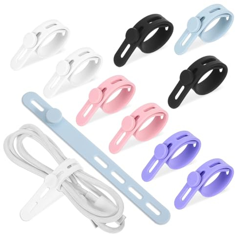 10 Stück Wiederverwendbare Kabelbinder Bunt Silikon Kabelbinder mit Schlossschnalle Wiederverwendbar Kabelorganisator Einstellbar Kabel Cable Ladekabel Organizer für Cable Management