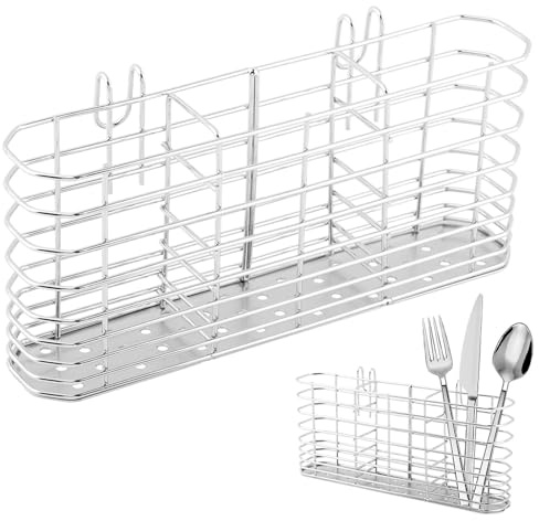 Loyanger Utensil Drying Rack, 304 Stainless Steel Utensil Organizer Holder No Drilling Kitchen Drainage Basket with 3 Divided Compartments(COLOR:Silver)