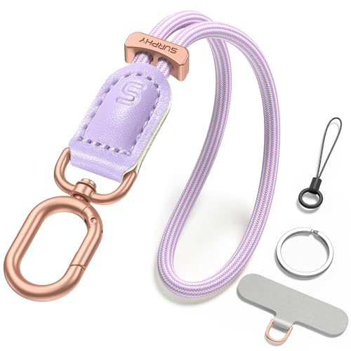 SURPHY Leder Handykette Kurz Universal, Verstellbares Handschlaufe Handy | Handyband Schlüsselband lanyard Handyanhänger Trageband für iPhone Kopfhörer Handyhülle Schlüssel Karteninhaber