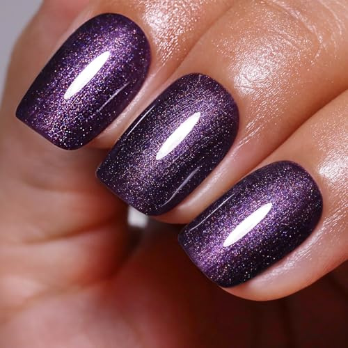 Glitter Gel Polish, Dark Purple Pearl Glitter Nail Gel Polish Sparkle Shimmer Summer Rainbow Soak Off LED UV for DIY Manicure 15ml