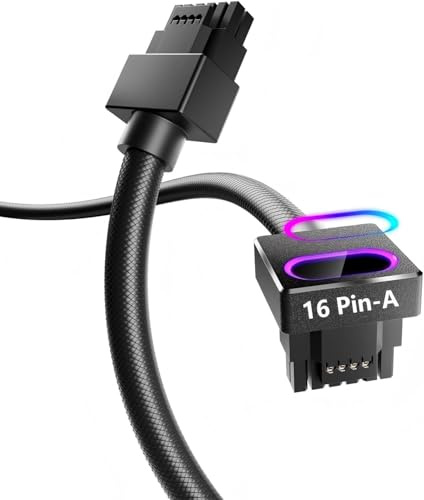 AsiaHorse Hydrus Câble Modulaire 12+4 Broches (16 Broches) 12VHPWR pour GPU (Type A) – Câble de Connexion Directe pour Cartes Graphiques RTX Série 40/5070/5080 – Pas Un Câble de Prolongement.