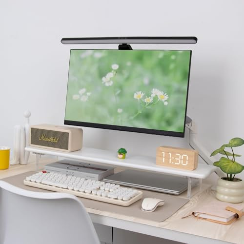 ROCDEER Bambus-Monitorständer mit Acrylfüßen für Schreibtisch, 31,5 Zoll Desktop-Ablage für PC-Monitore, Laptops, Drucker, Lautsprecher (Weiß)